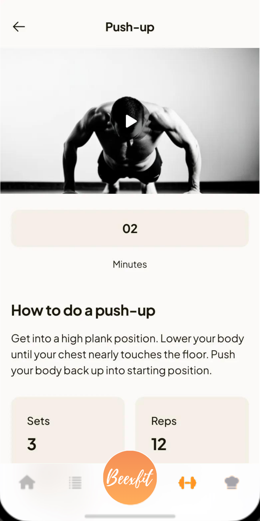 Écran exercice Push-up de l'application Beexfit