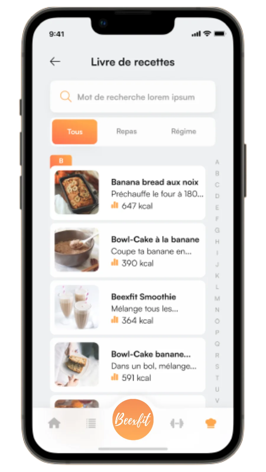 Recettes de l'application Beexfit