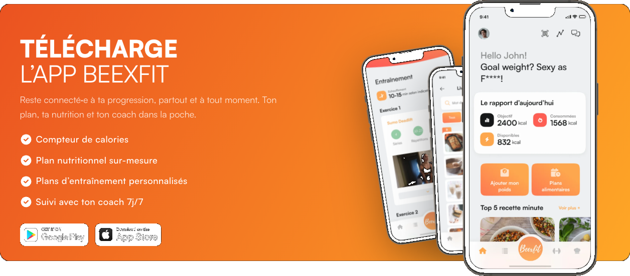 Télécharge l'application Beexfit sur l'App Store et Google Play