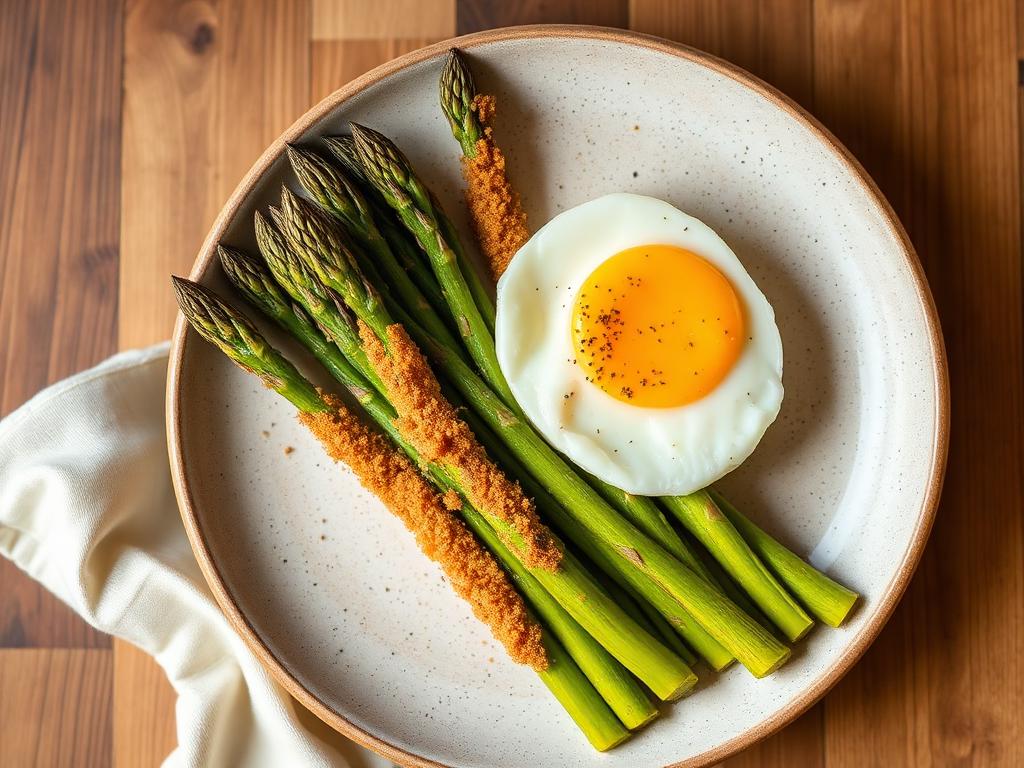 Asperges panées, œuf mollet